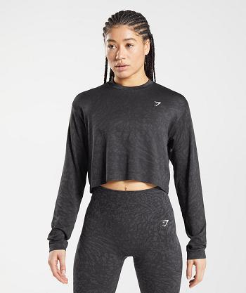 Long Sleeve Damskie Gymshark Adapt Animal Seamless Czarne | PL 2781QMA